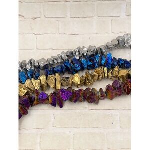 Metallic Quartz Nugget Mix Electroplated Stone Bead Lot Full Strand Jewelry